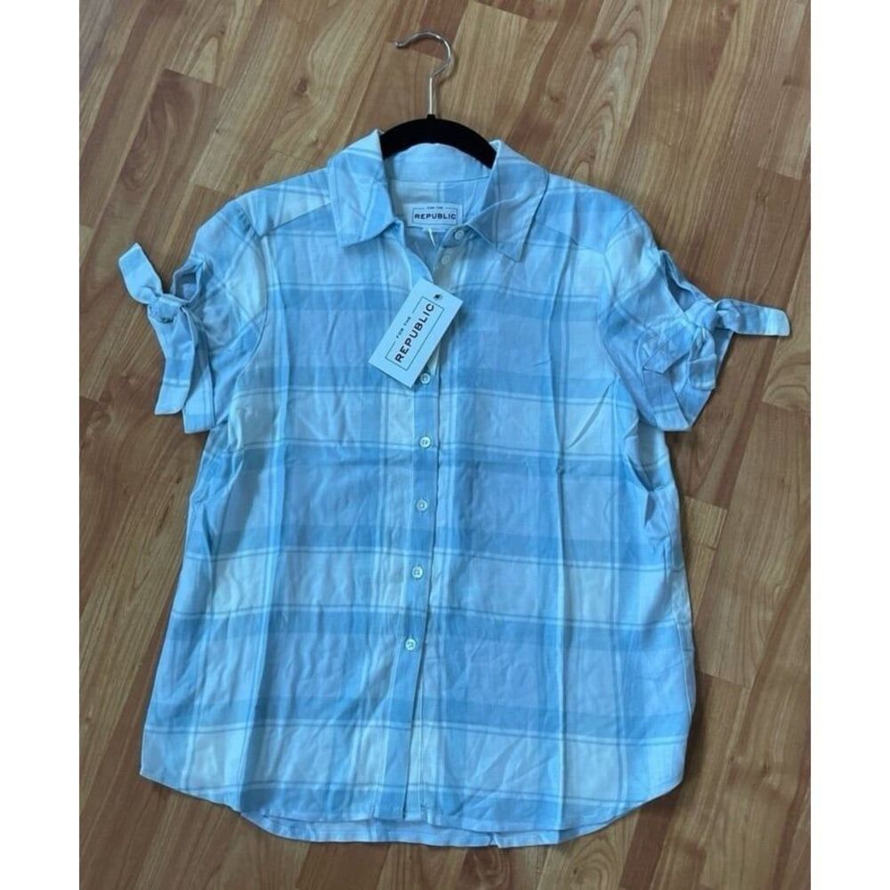 For the Republic short sleeve Blue plaid ‎ Blouse